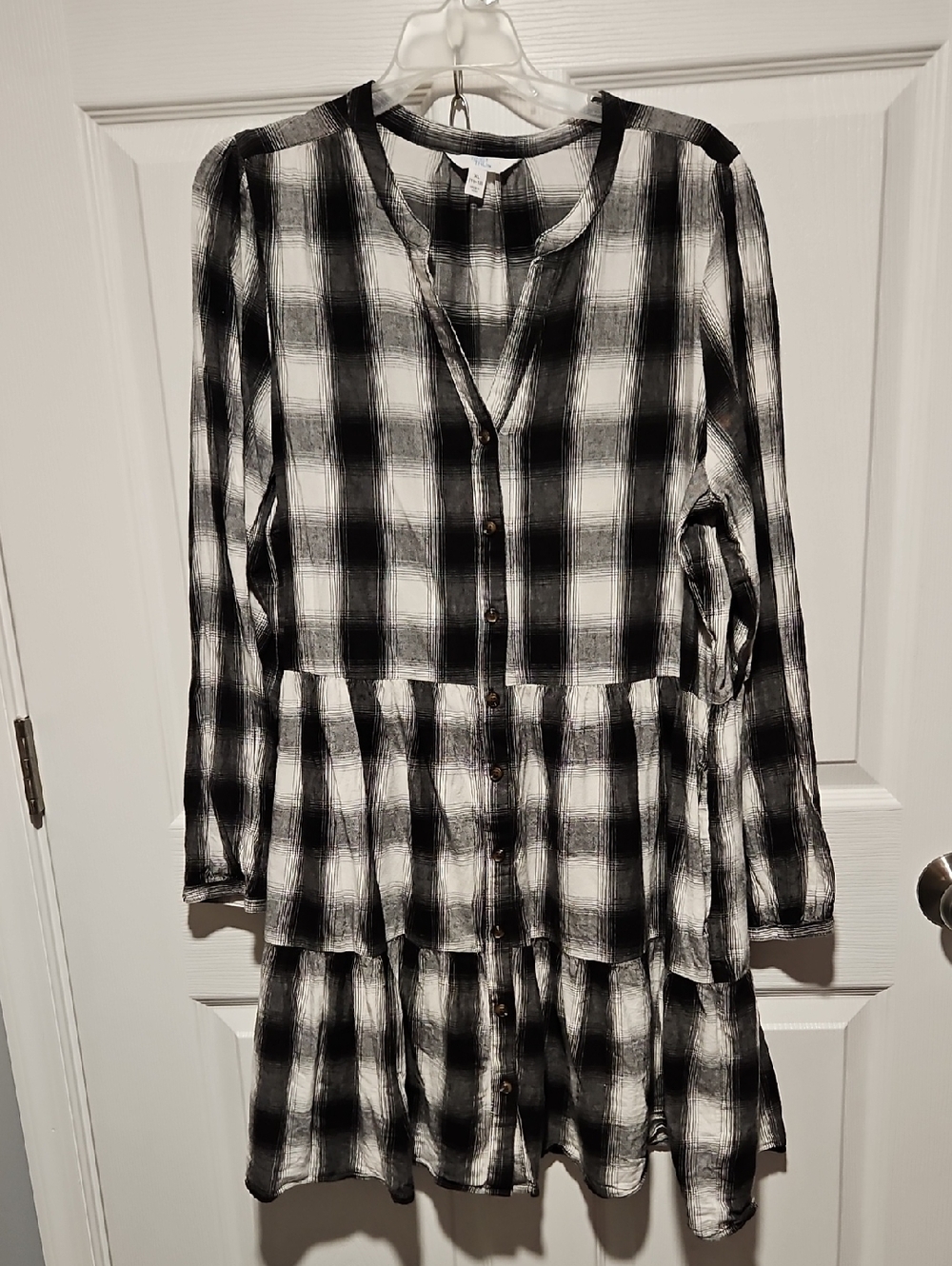 Time and Tru Black and White Plaid Midi Dress